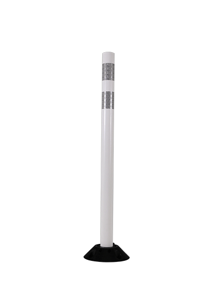 36\" White Round Delineator with two 3\" white reflective collars with Asphalt Mounting Hardware