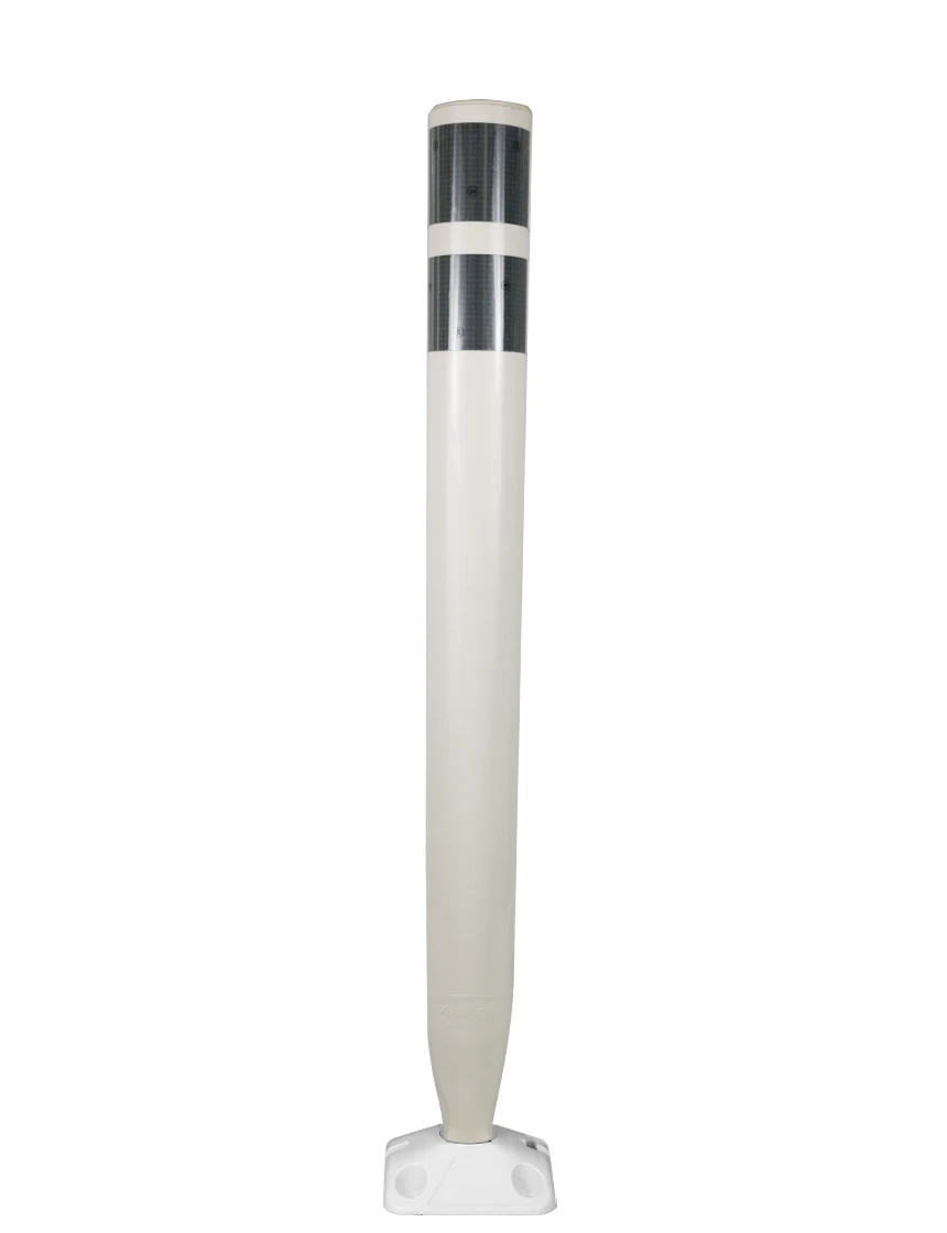 36\" White Round \u0027U Flex\u0027 Delineator w/ 2 White Reflective Collars \u0026 Asphalt Mounting Hardware