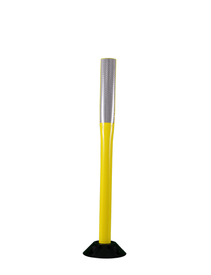 36\" Yellow Flat Faced Delineator with one (1) 2\"X 12\" white reflective strip \u0026 Asphalt Hardware