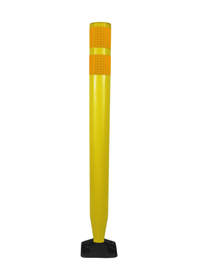 36\" Yellow Round \u0027U Flex\u0027 Delineator w/ 2 Yellow Reflective Collars, Concrete Mounting Hardware \u0026 Black Mounting Base