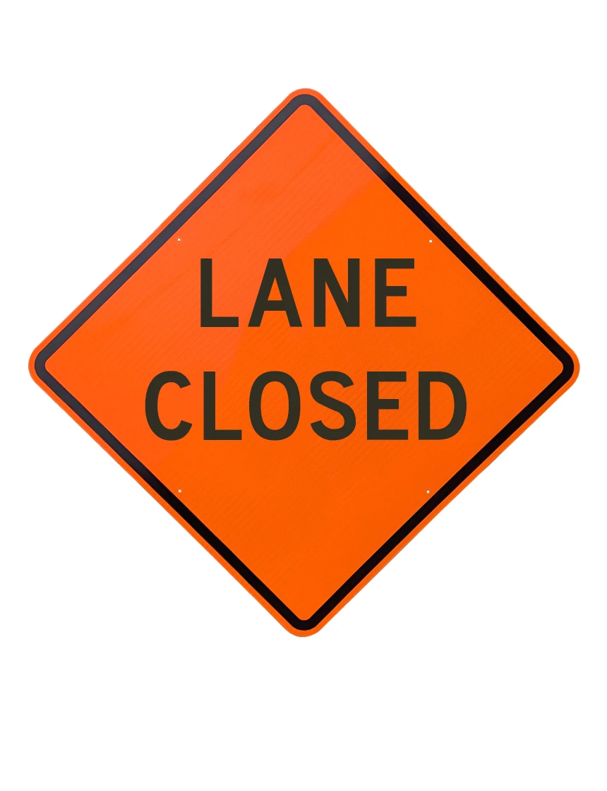36\", Aluminum, Diamond Grade Reflective Sign, LANE CLOSED