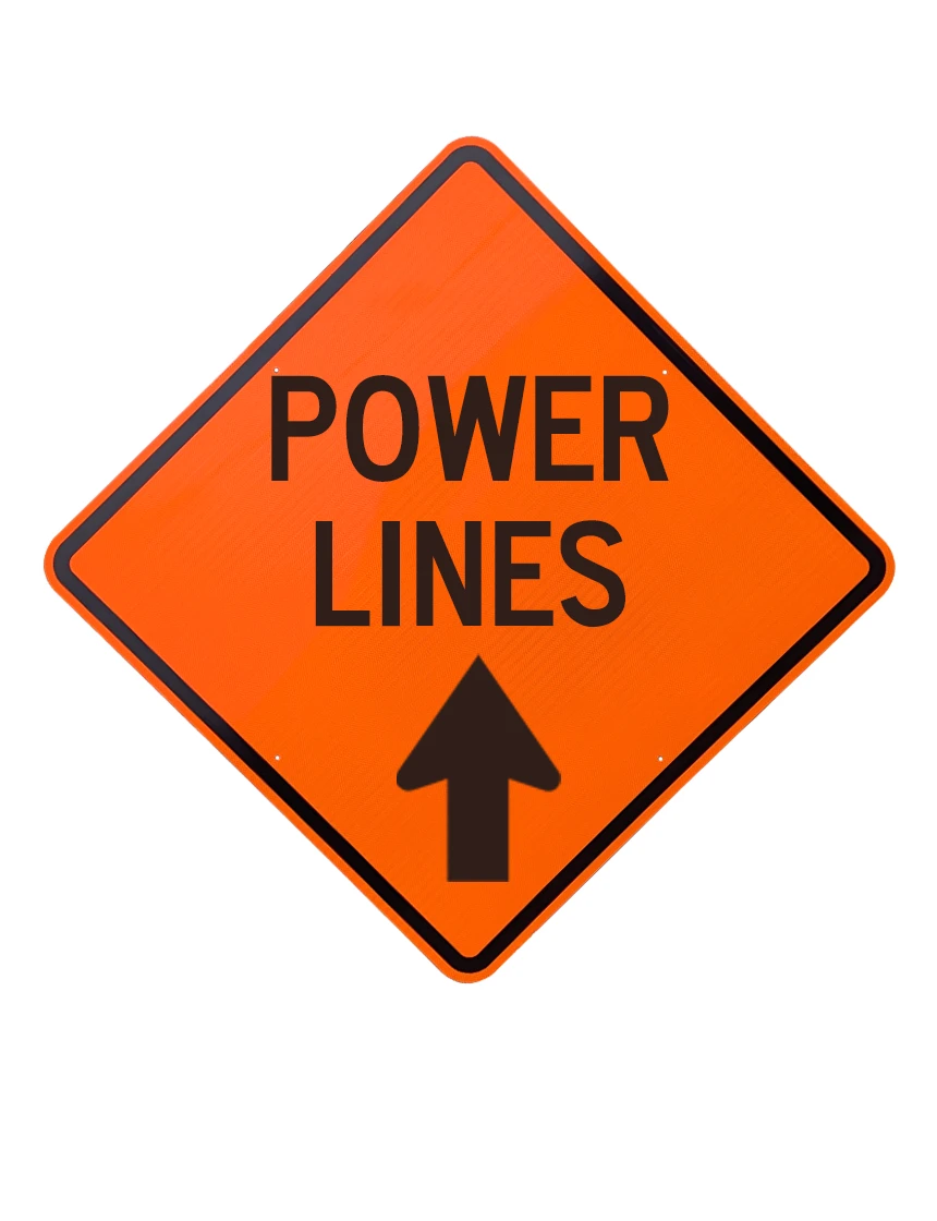 36\", Aluminum, Diamond Grade Reflective Sign, POWER LINES WITH ARROW POINTING UP