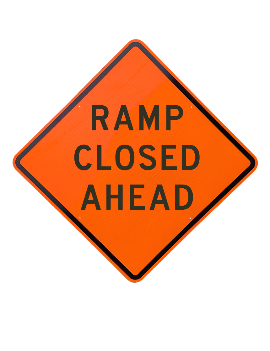 36\", Aluminum, Diamond Grade Reflective Sign, RAMP CLOSED AHEAD