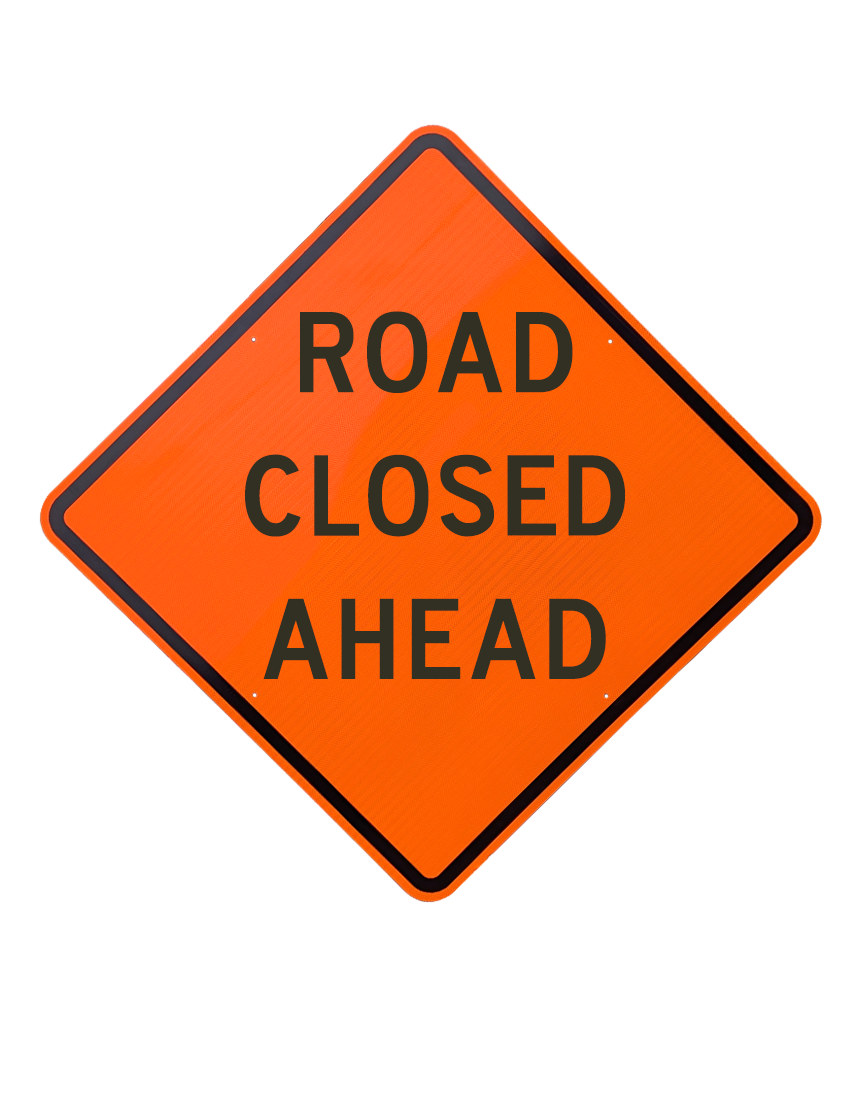 36\", Aluminum, Diamond Grade Reflective Sign, ROAD CLOSED AHEAD