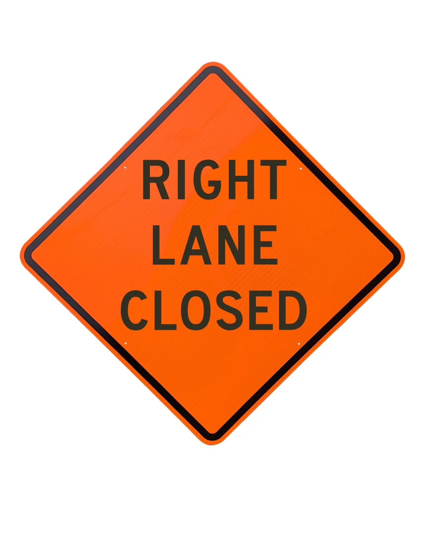 36\", Aluminum, Diamond Grade Reflective Sign, RIGHT LANE CLOSED