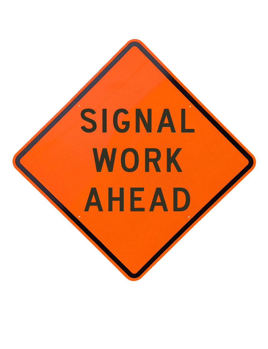 36\", Aluminum, Diamond Grade Reflective Sign, SIGNAL WORK AHEAD