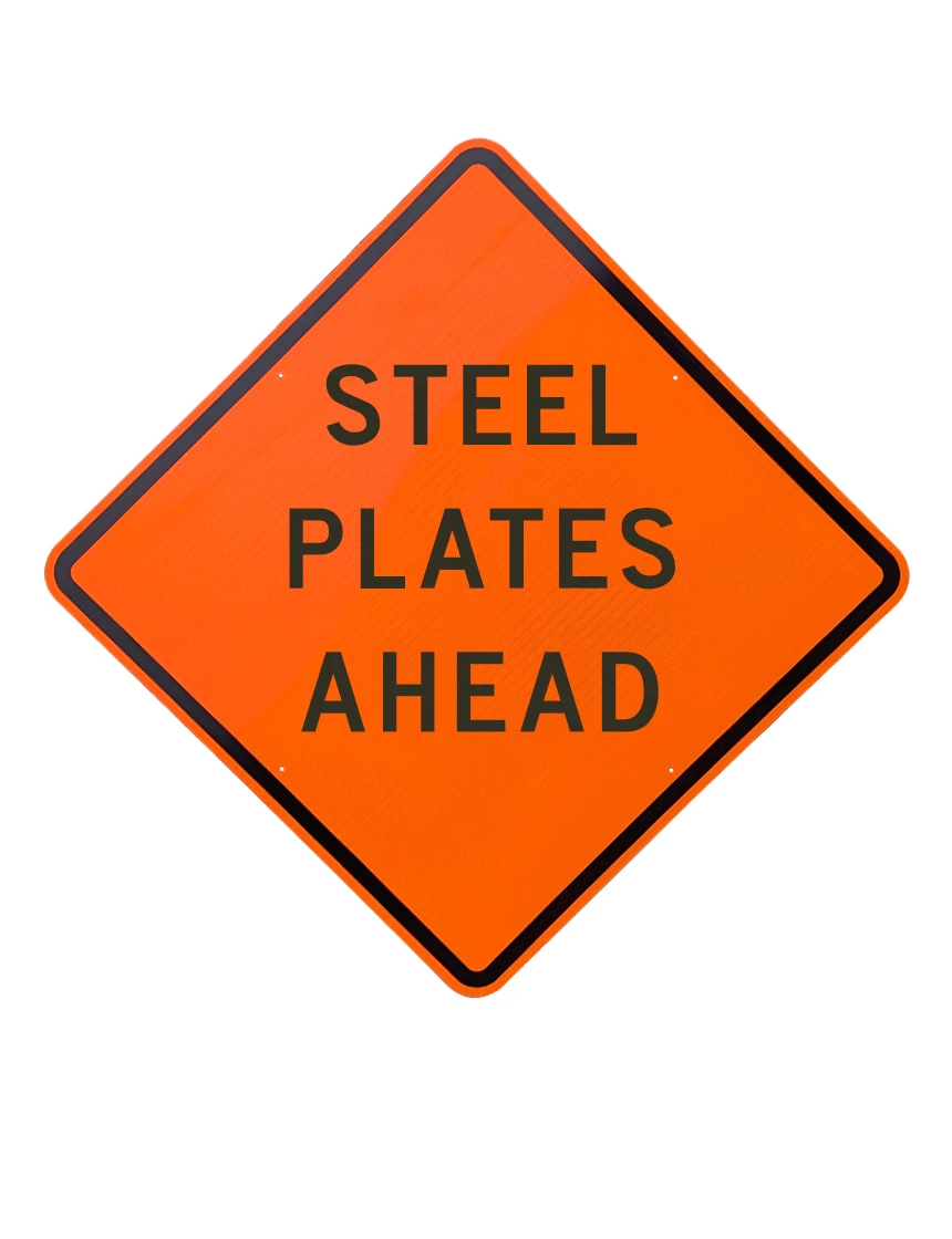 36\", Aluminum, Diamond Grade Reflective Sign, STEEL PLATES AHEAD