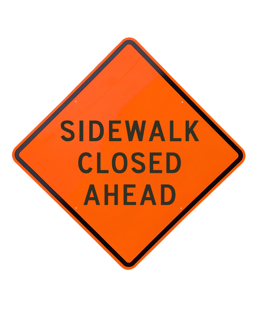 36\", Aluminum, Diamond Grade Reflective Sign, SIDEWALK CLOSED AHEAD