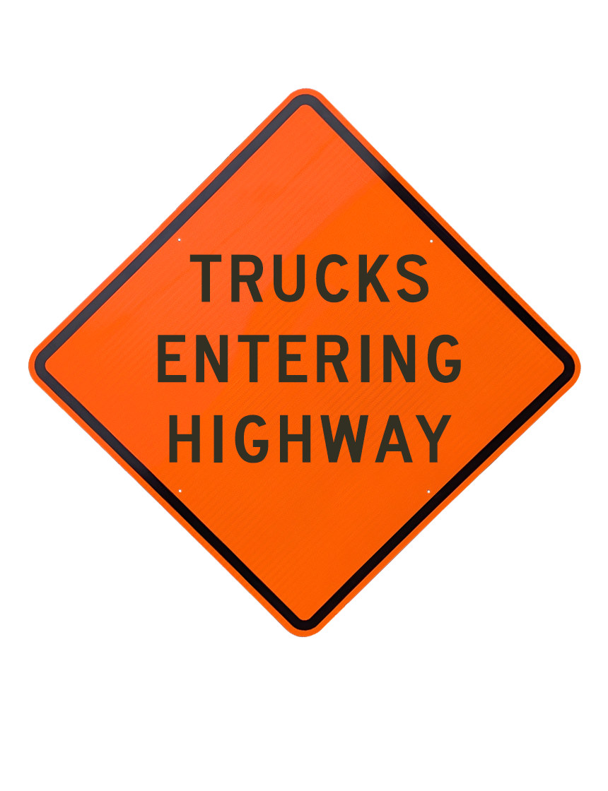 36\", Aluminum, Diamond Grade Reflective Sign, TRUCKS ENTERING HIGHWAY