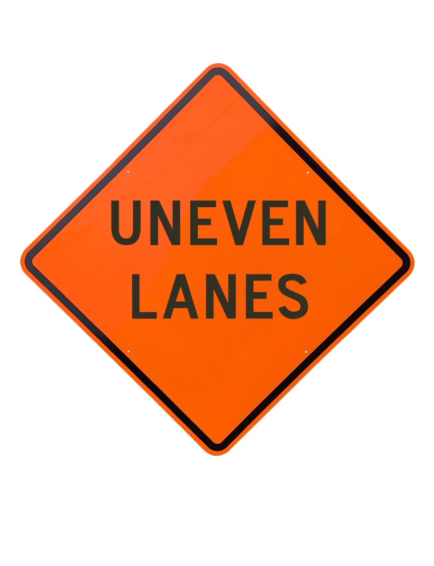 36\", Aluminum, Diamond Grade Reflective Sign, UNEVEN LANES