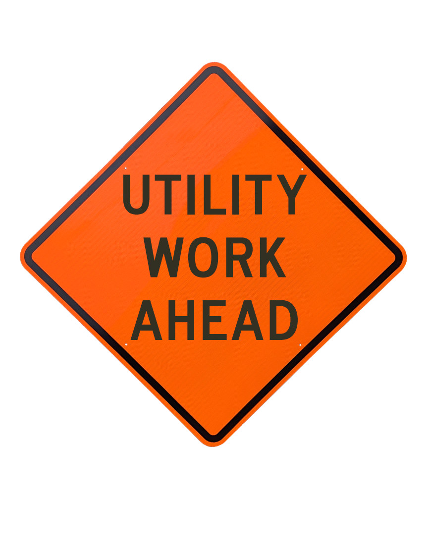 36\", Aluminum, Diamond Grade Reflective Sign, UTILITY WORK AHEAD