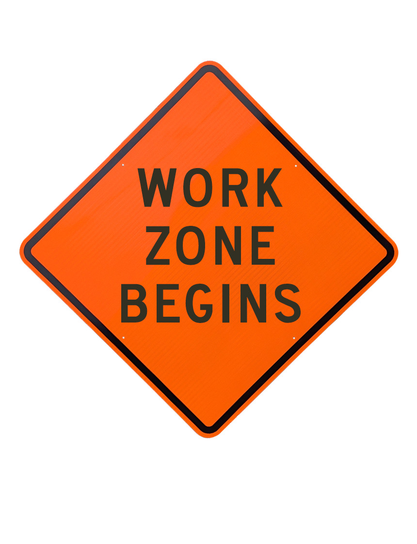 36\", Aluminum, Diamond Grade Reflective Sign, WORK ZONE BEGINS