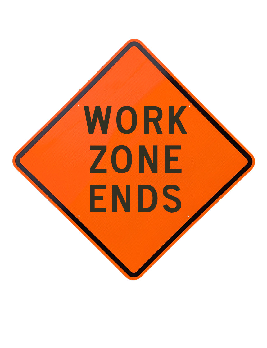 36\", Aluminum, Diamond Grade Reflective Sign, WORK ZONE ENDS