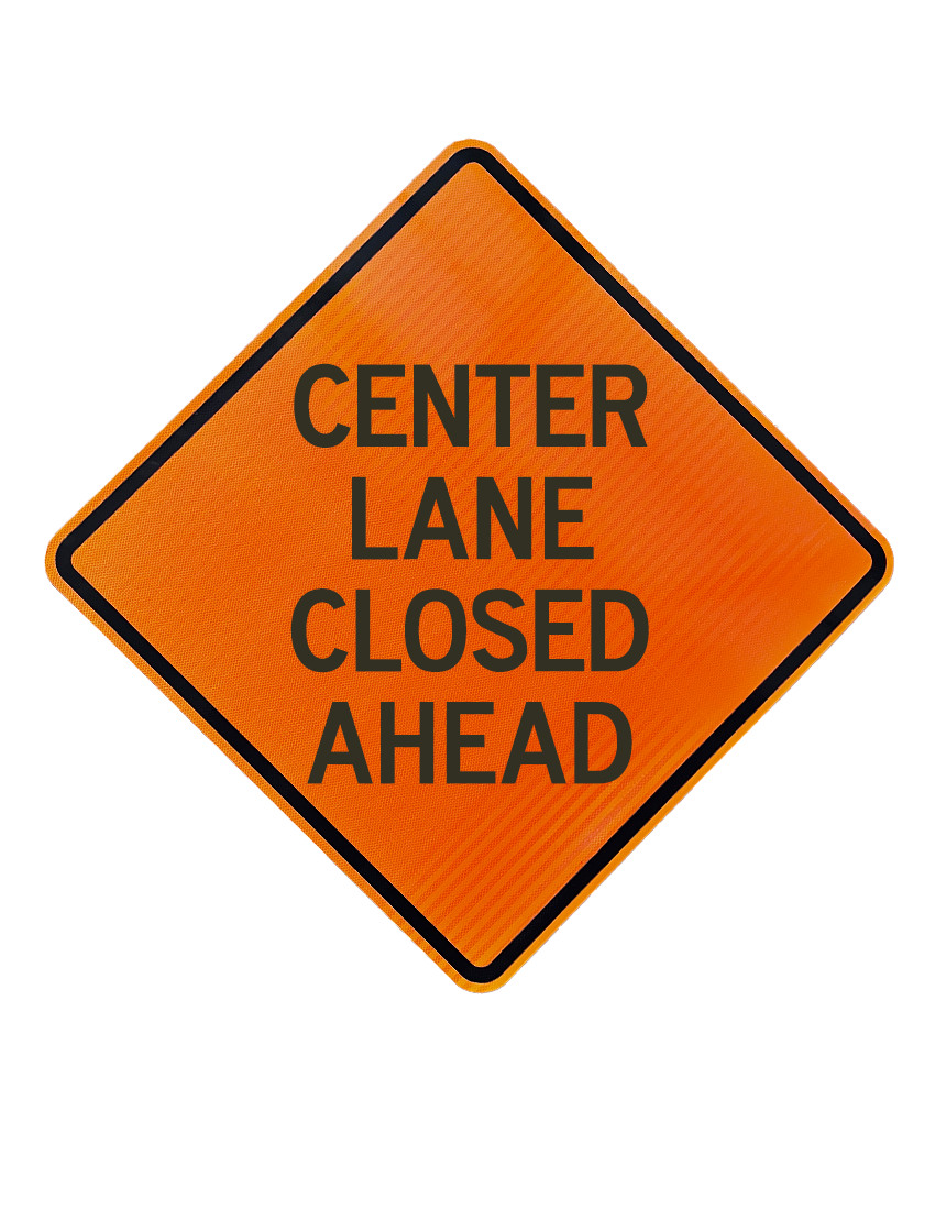 36\", Aluminum, High Intensity Reflective Sign, CENTER LANE CLOSED AHEAD
