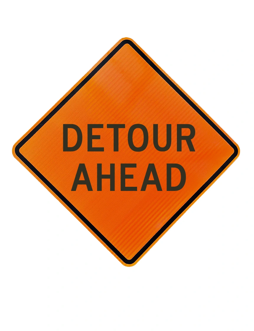 36\", Aluminum, High Intensity Reflective Sign, DETOUR AHEAD