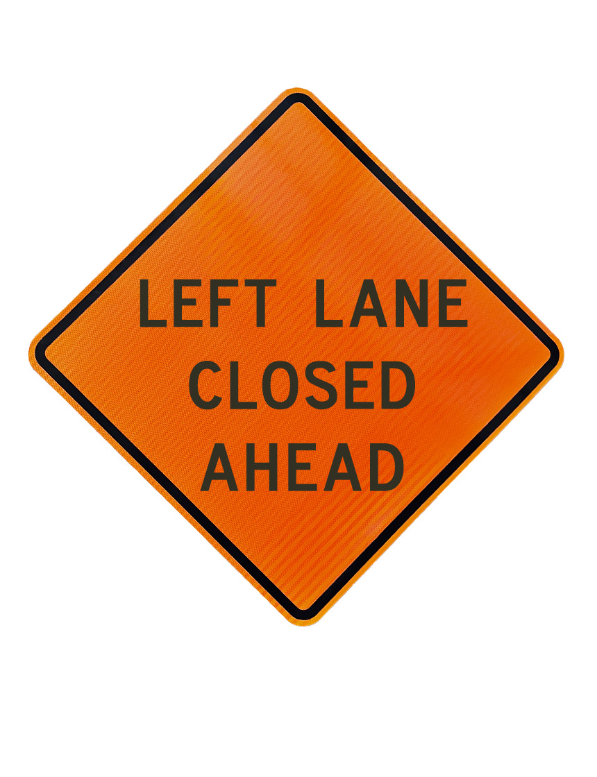 36\", Aluminum, High Intensity Reflective Sign, LEFT LANE CLOSED AHEAD