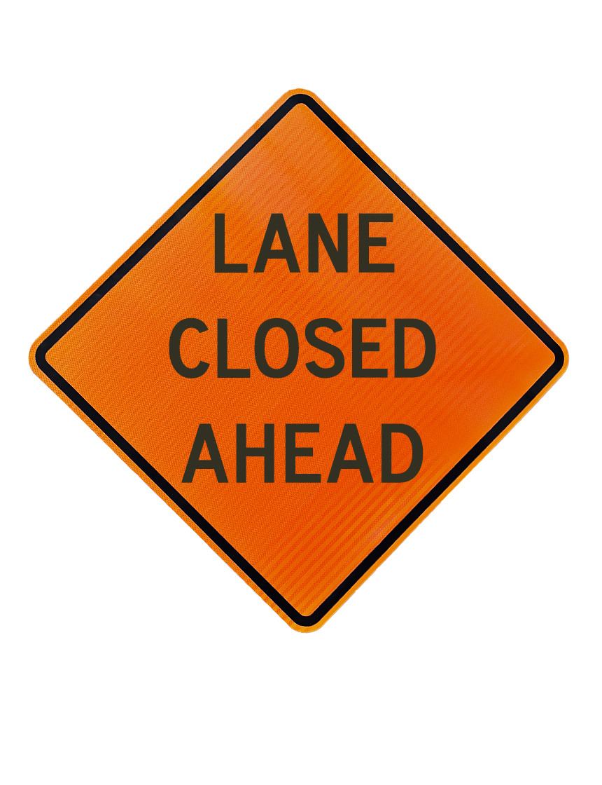 36\", Aluminum, High Intensity Reflective Sign, LANE CLOSED AHEAD