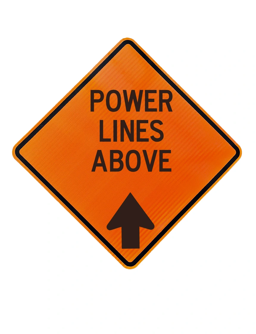 36\", Aluminum, High Intensity Reflective Sign, POWER LINES ABOVE w/ BOTTOM ARROW