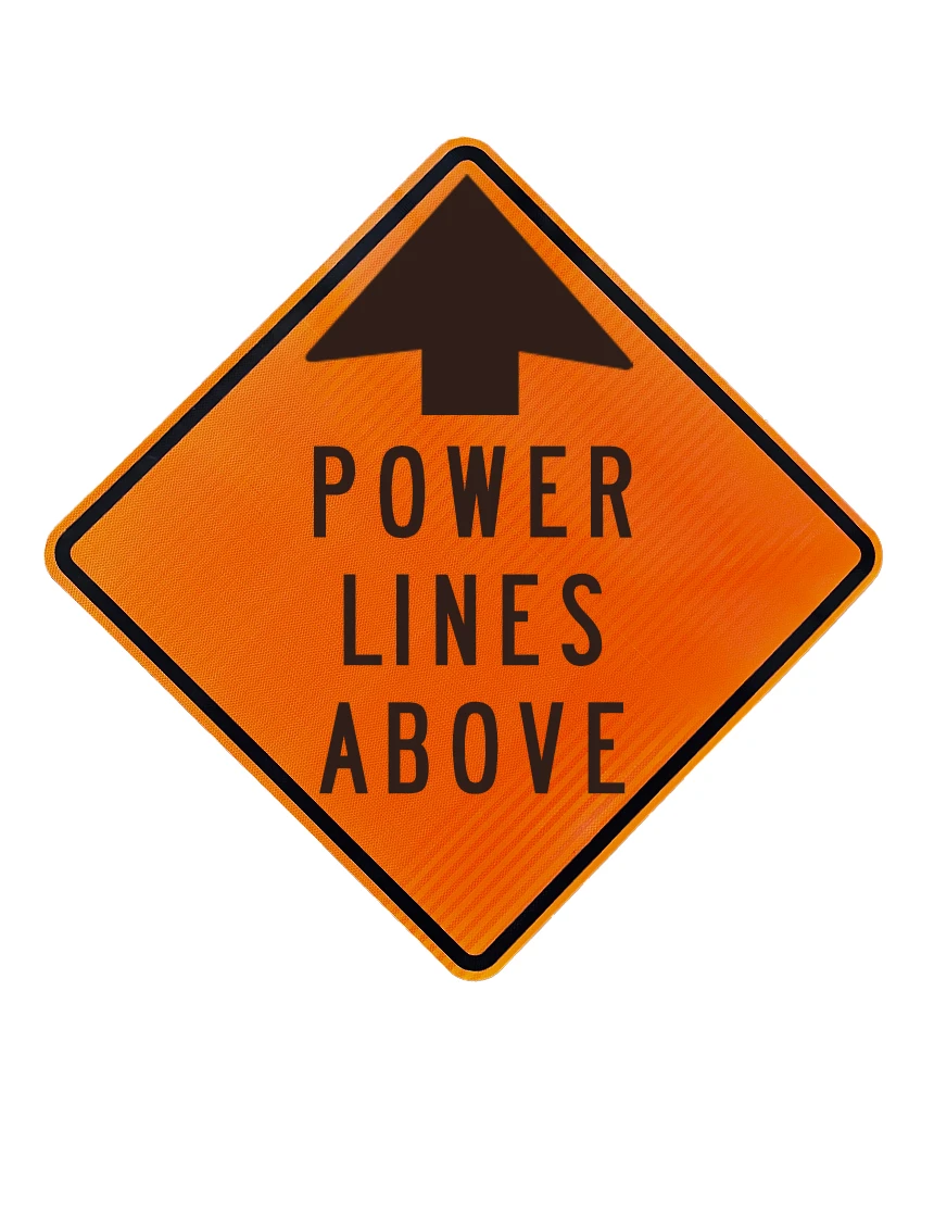 36\", Aluminum, High Intensity Reflective Sign, POWER LINES ABOVE w/ TOP ARROW
