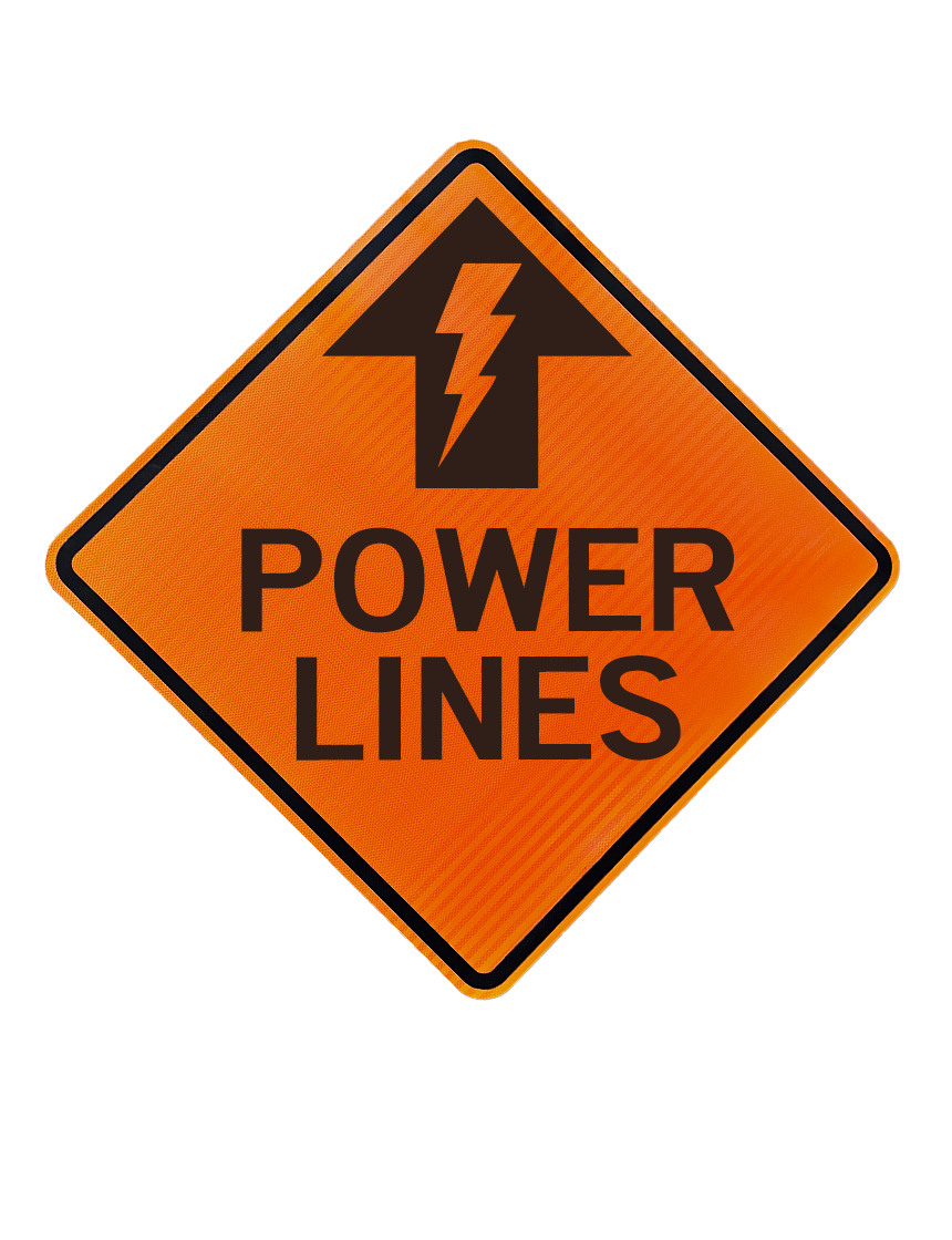 36\", Aluminum, High Intensity Reflective Sign, POWER LINES w/ LIGHTNING TOP ARROW