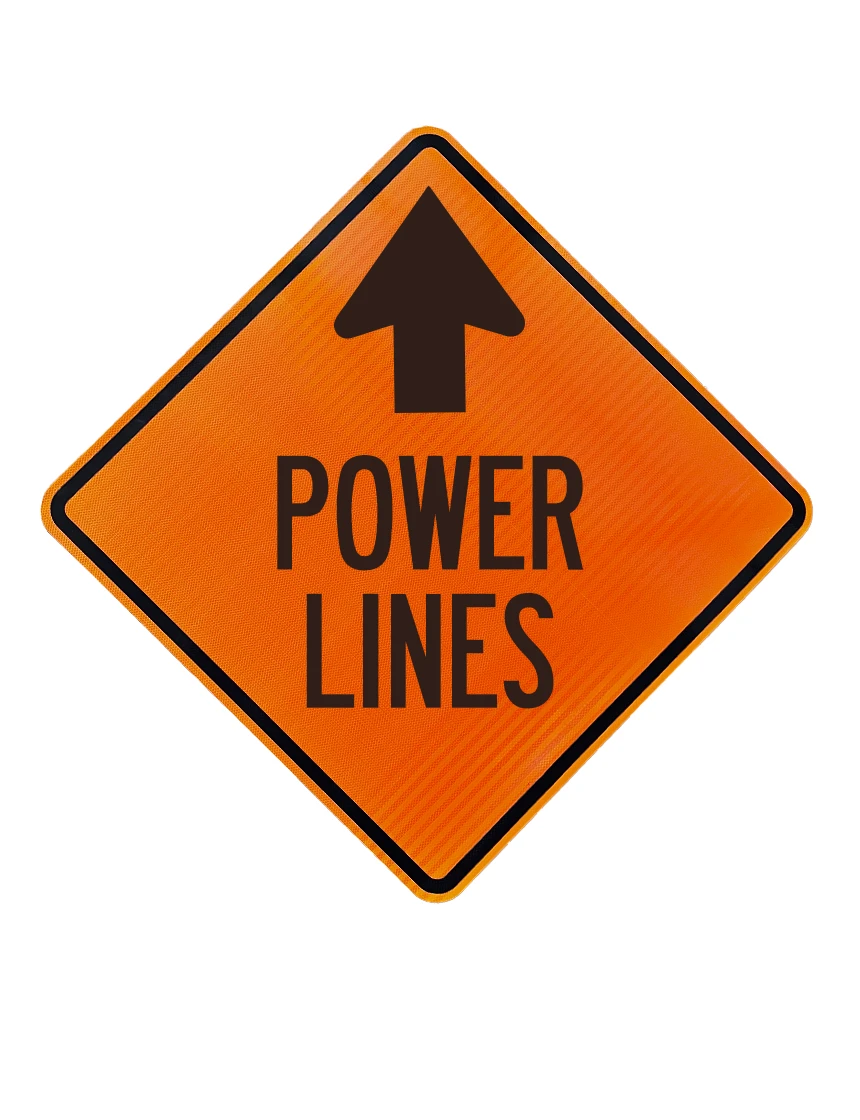 36\", Aluminum, High Intensity Reflective Sign, POWER LINES w/ TOP ARROW