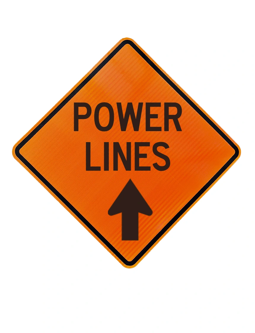 36\", Aluminum, High Intensity Reflective Sign, POWER LINES WITH ARROW POINTING UP