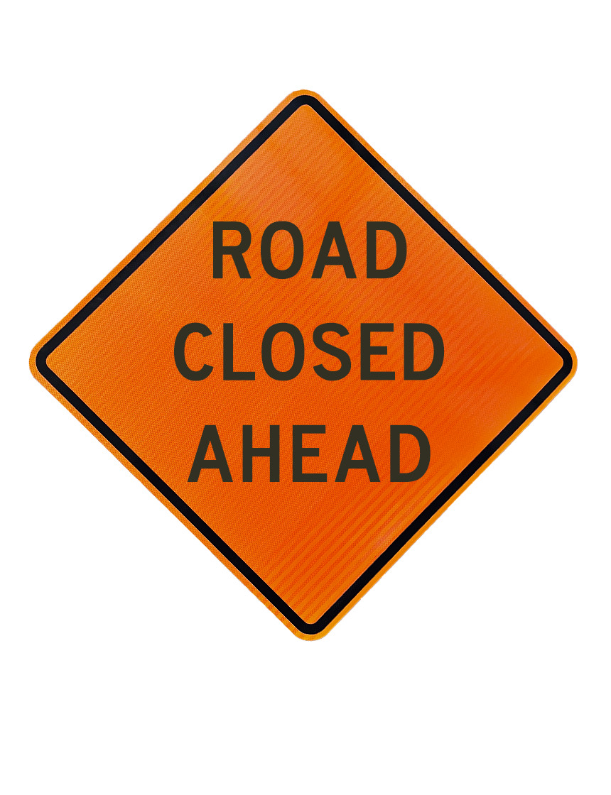 36\", Aluminum, High Intensity Reflective Sign, ROAD CLOSED AHEAD