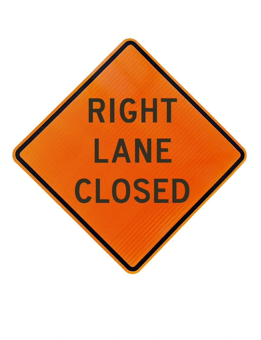 36\", Aluminum, High Intensity Reflective Sign, RIGHT LANE CLOSED