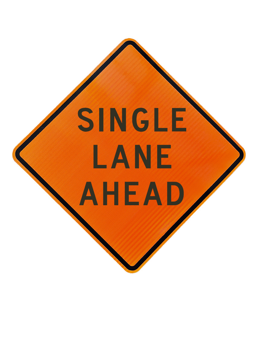 36\", Aluminum, High Intensity Reflective Sign, SINGLE LANE AHEAD