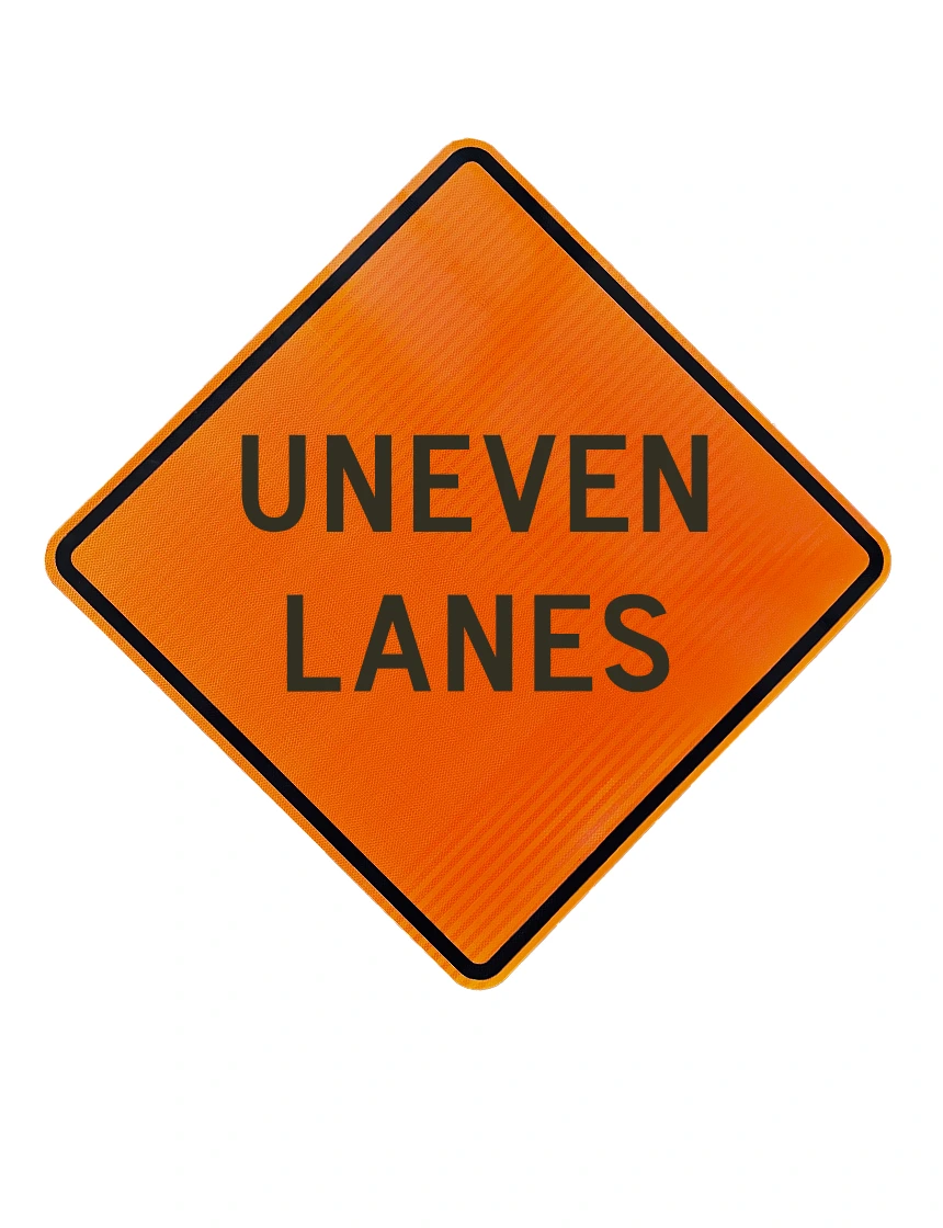 36\", Aluminum, High Intensity Reflective Sign, UNEVEN LANES