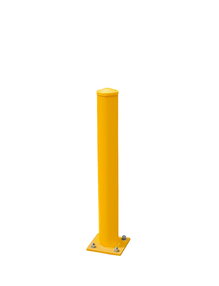 4 1/2\" OD x 36\" Tall, Galvanized Steel Bollard, Powder Coated Safety Yellow w/ 8\" Square Base