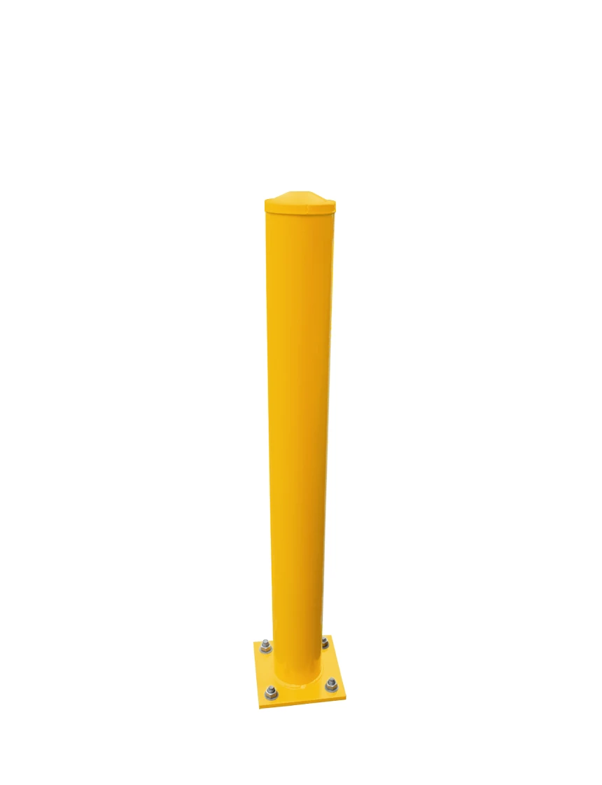 4 1/2\" OD x 42\" Tall, Steel Bollard, Powder Coated Safety Yellow w/ 8\" Square Base