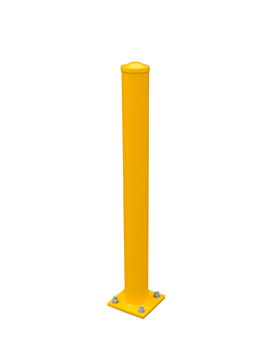 4 1/2\" Od X 48\" Tall, Steel Bollard, Powder Coated Safety Yellow w/ 8\" Square Base