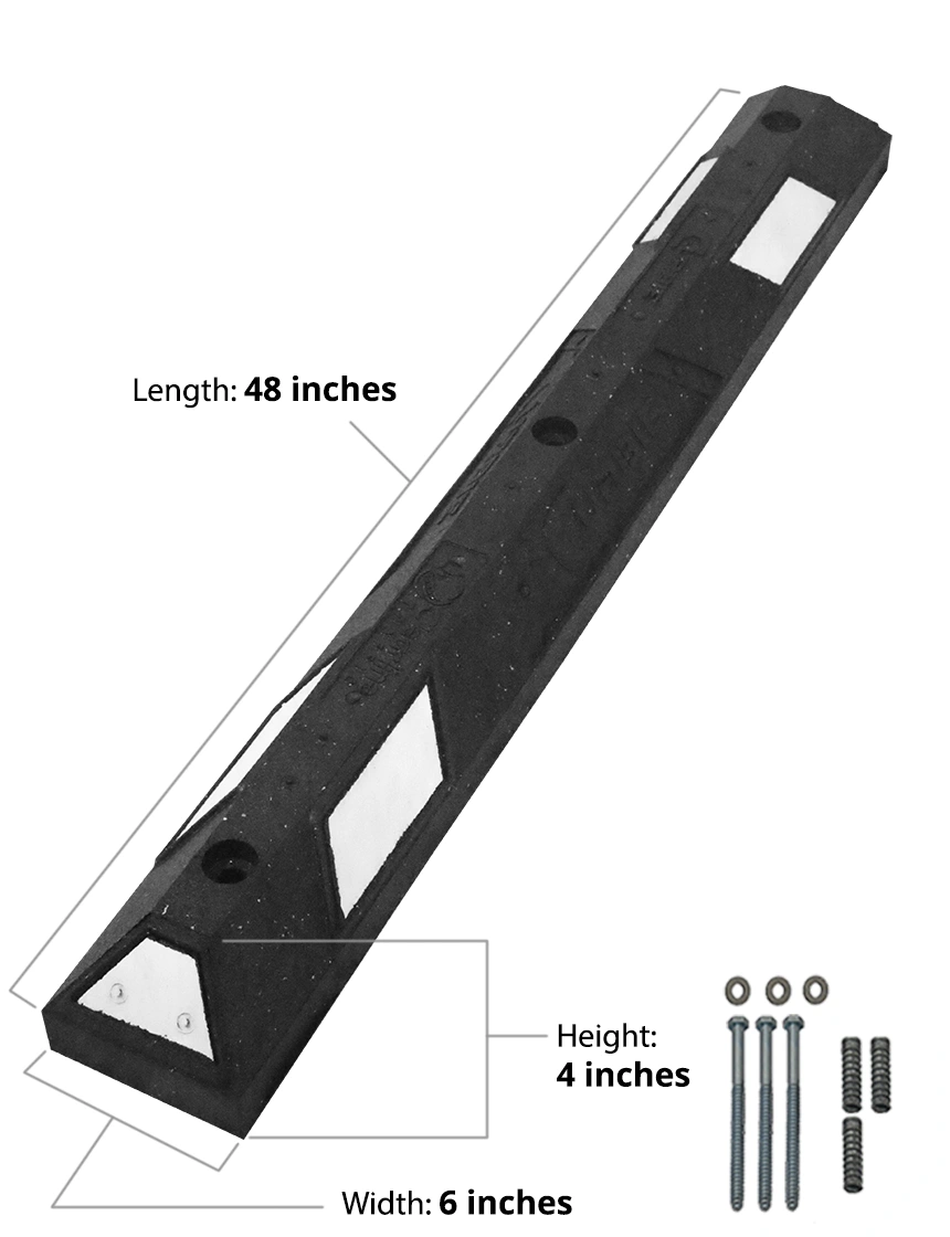 4\u0027 Black \u0026 White Recycled Rubber Parking Block with Three Lag Bolts \u0026 Anchors