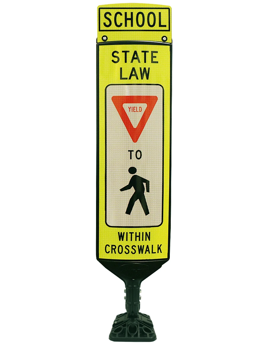 40\" x 12\" Economy, Reboundable, \"SCHOOL STATE LAW YIELD TO PEDESTRIANS\", Double Sided, Fixed Mounting Hardware for Asphalt Included