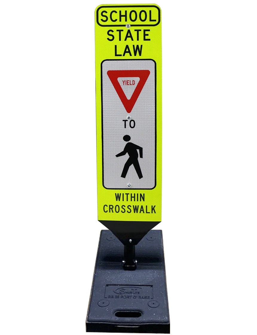 40\" x 12\" SCHOOL STATE LAW YIELD TO PEDESTRIANS, DOUBLE SIDED, Cross-Walk Barricade w/35 LB. BASE