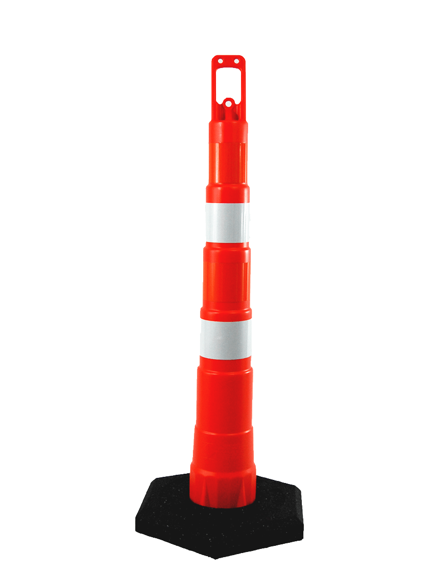 42\" Channelizer Cone with Four (4) 4\" HI Reflective Collar and 16 Lb. Recycled Rubber Base
