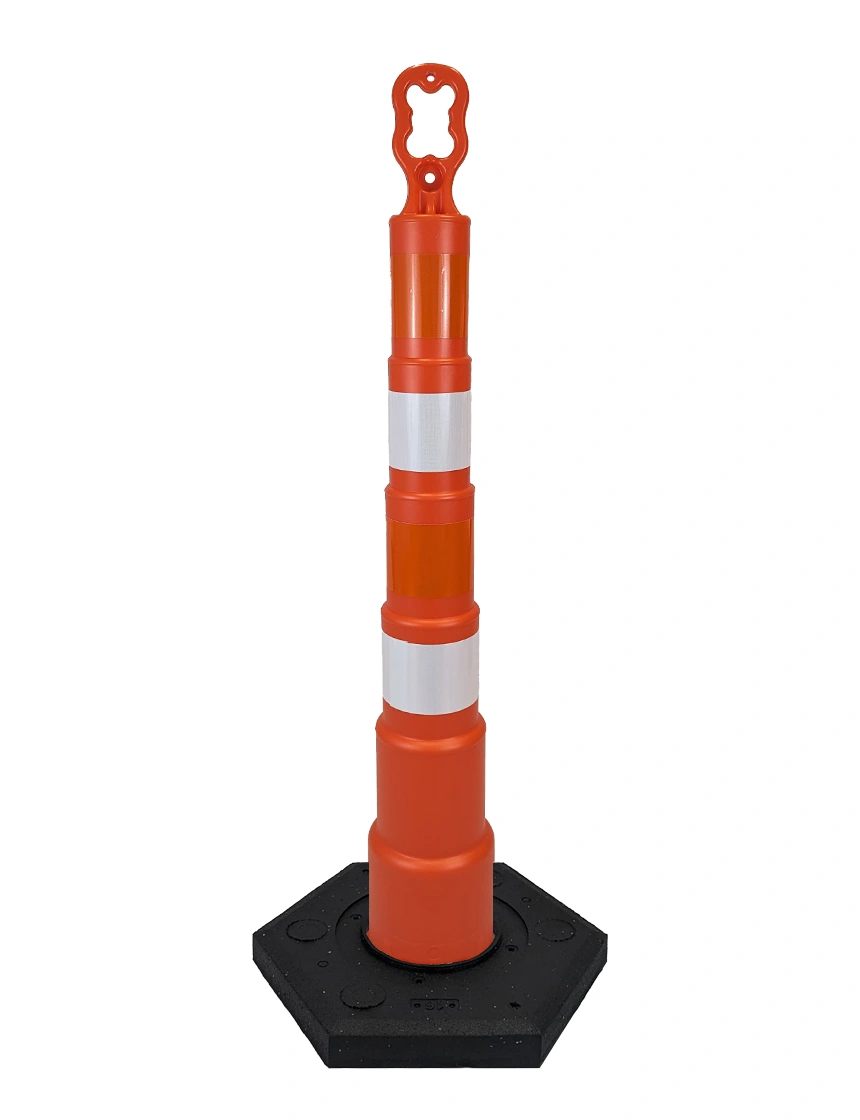 Orange 42 inch EZ-Grab channelizer orange with 16 lb base \u0026 four engineer grade reflective collars (Orange/White alternating)