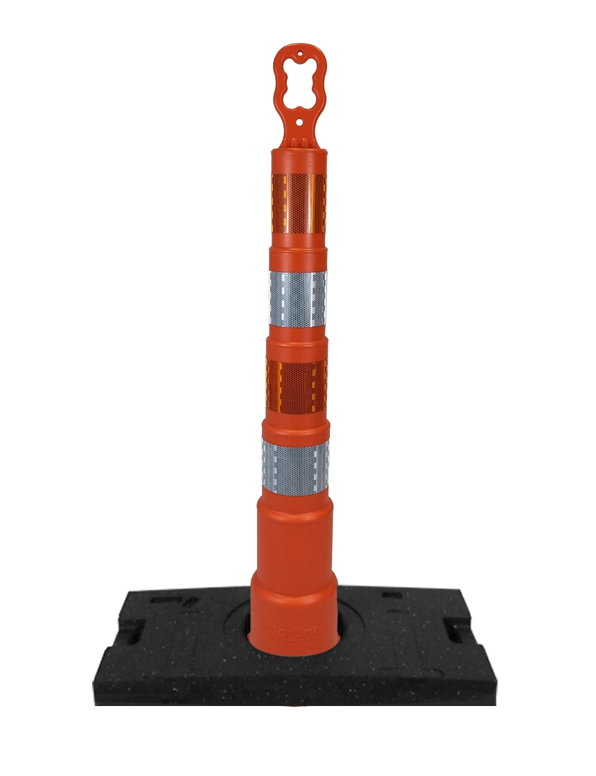 Orange 42 inch EZ-Grab channelizer orange with 30 lb base \u0026 four Hi-Intensity reflective collars (Orange/White alternating)