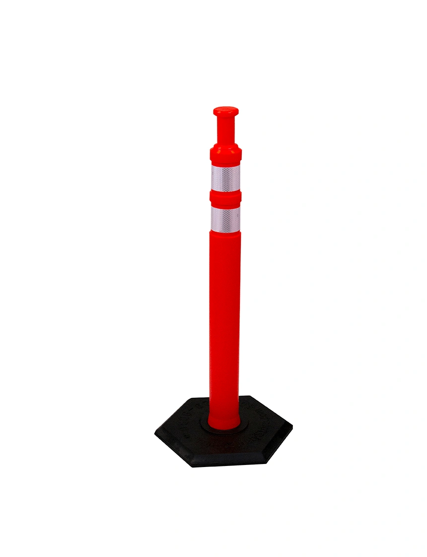 42\" \u0027Flat Top\u0027 Tube with two 3\" Reflective Collars and 12 Lb. Base