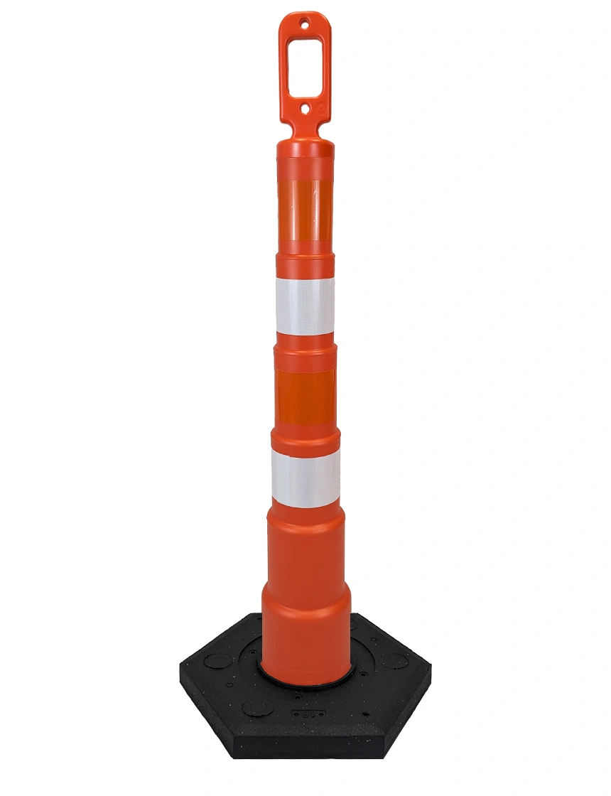 Cortina 42\" Grip-n-Go Orange Channelizer with Four (4) Engineer Grade (EG) Reflective Collars (OWOW) \u0026 16 lb Rubber Base with Full Color Graphic