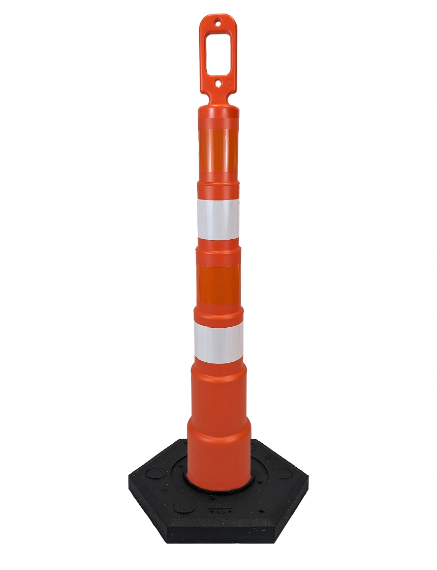 Cortina 42\" Grip-n-Go Orange Channelizer with Four (4) High Intensity (HI) Reflective Collars (OWOW) \u0026 16 lb Rubber Base