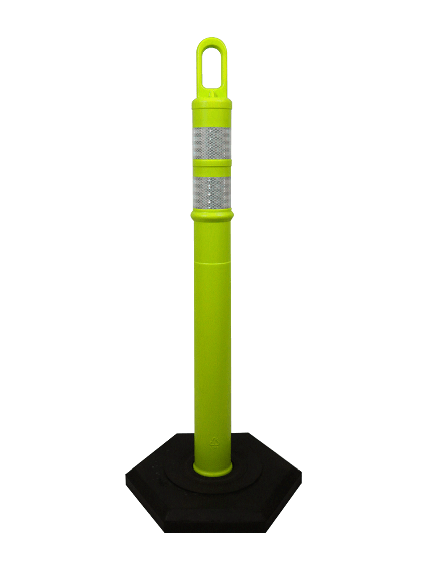 42\" LIME TrafFix Looper Tube with two 3\" Reflective Collars and 18 Lb. Base with Full Color Graphic