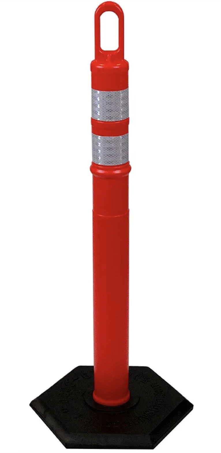42\" ORANGE TrafFix Looper Tube with two 3\" Reflective Collars and 12 Lb. Base
