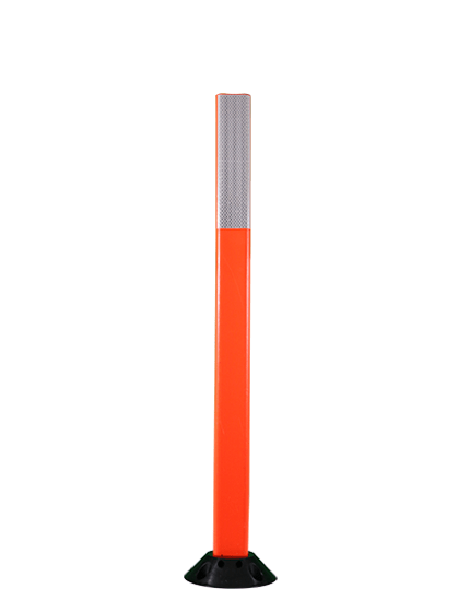 42\" Orange Cloverleaf Delineator with 2\" by 10\" White Reflective Collar \u0026 Asphalt Mounting Hardware
