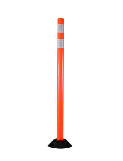 42\" Orange Round Delineator with two 3\" white reflective collars with Asphalt Mounting Hardware