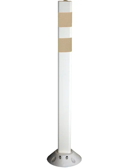 42\" White Clover-Leaf Urethane Delineator Post, Surface Mount Base, 2 Ref Stripe, two Bundy Pad