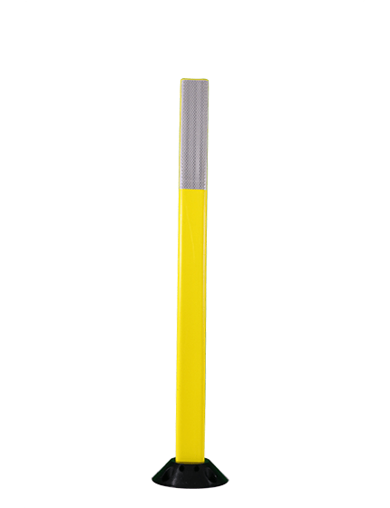 42\" Yellow Cloverleaf Delineator with 2\" by 10\" White Reflective Collar \u0026 Concrete Mounting Hardware
