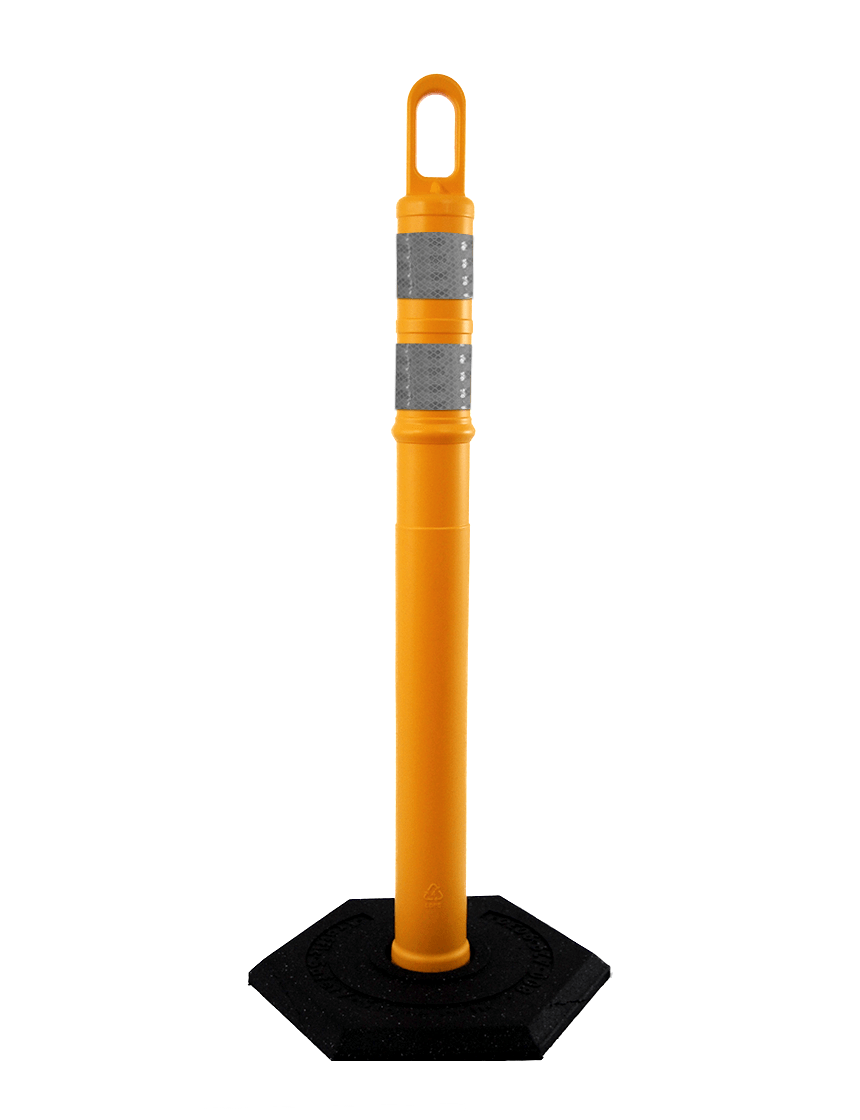 42\" YELLOW TrafFix Looper Tube with two 3\" Reflective Collars and 12 Lb. Base