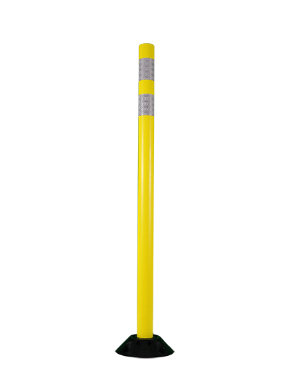 42\" Yellow Round Delineator with two 3\" white reflective collars with Asphalt Mounting Hardware
